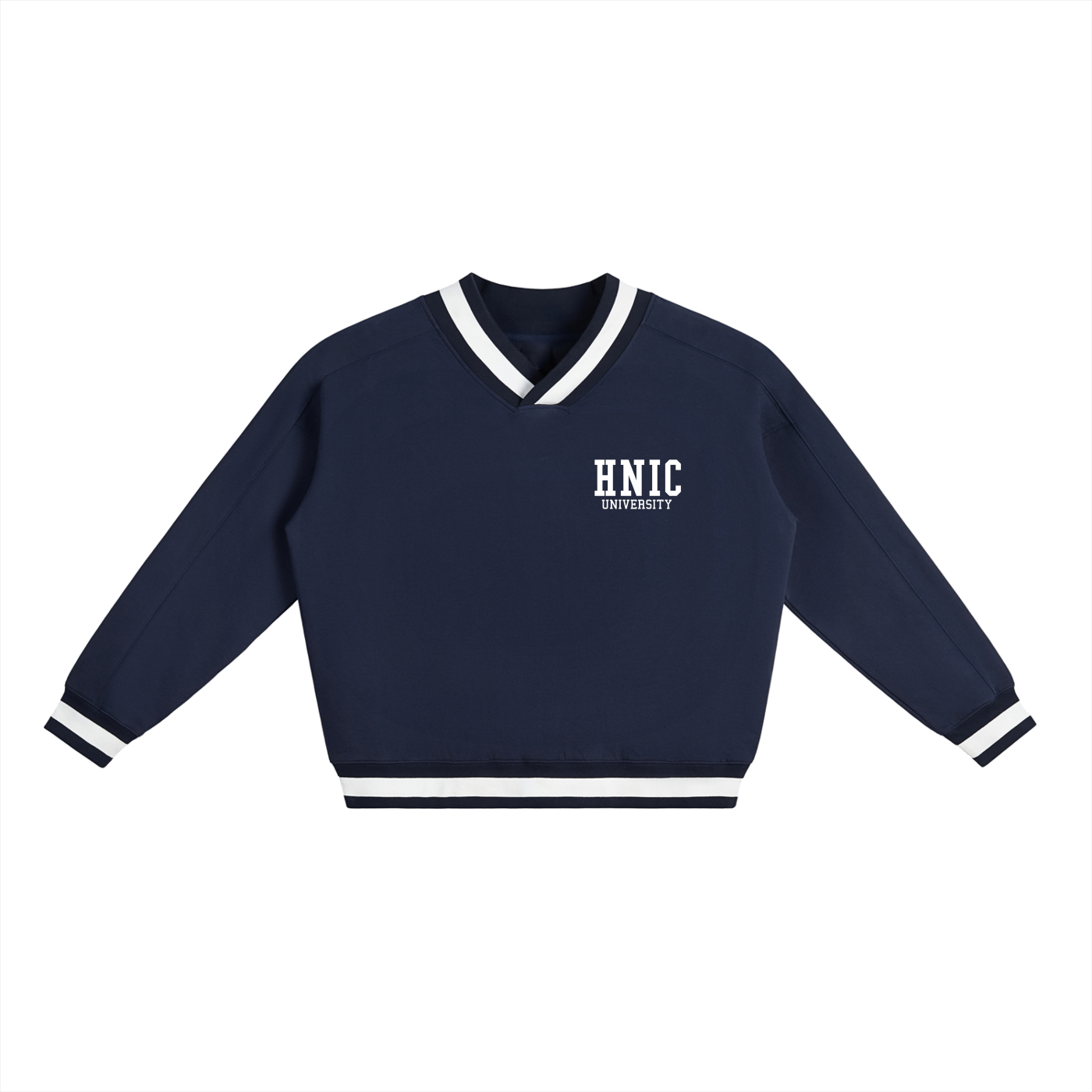 Head Nigga in Charge University V-Neck Contrast Collar Boxy Sweatshirt